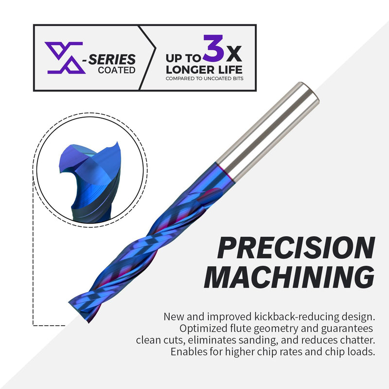 ZahyoX 3/8" Upcut Extra Long Spiral CNC Bit, NACO Coated Router Bit, 3/8" Cutting Dia, 2" Cutting Length, 4" Overall Length, CNC Woodworking End Mill Upcut, 2" CL Pack of 1