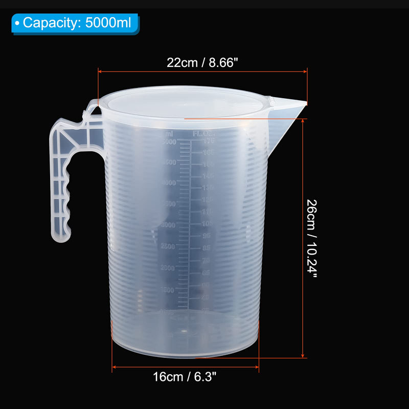 PATIKIL Graduated Beaker, 5000ml PP Plastic Liquid Measuring Cup Double Sided Black Graduations with Handle Lid and Spout for Lab Kitchen Home