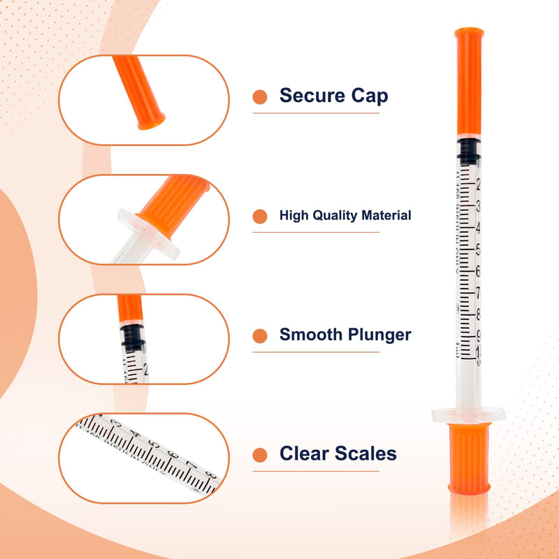 100 Pack 1ml/cc 30G Syringe, 5/16 Inch 8mm, Individually Wrapped for Scientific Labs 1ml 30G 5/16"
