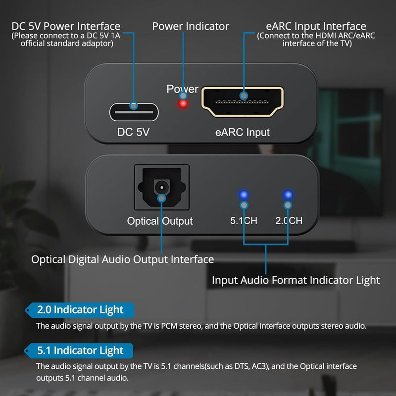  [AUSTRALIA] - AUTOUTLET HDMI eARC to Optical Audio Adapter - eARC/ARC to Optical Converter for TVs, Soundbars, Home Theaters, and Audio Systems, Support 192KHz Sampling Rate, Dolby 5.1 and DTS 5.1(NO CEC) HDMI eARC/ARC to Optical Conventer Not support CEC