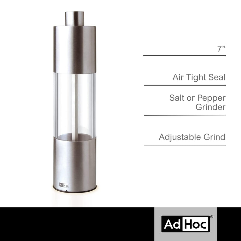 AdHoc Classic Medium Pepper or Salt Mill - Manual Salt & Pepper Grinding with Adjustable Grinds - Handy Grinder with Versatile Ceramic Mechanism