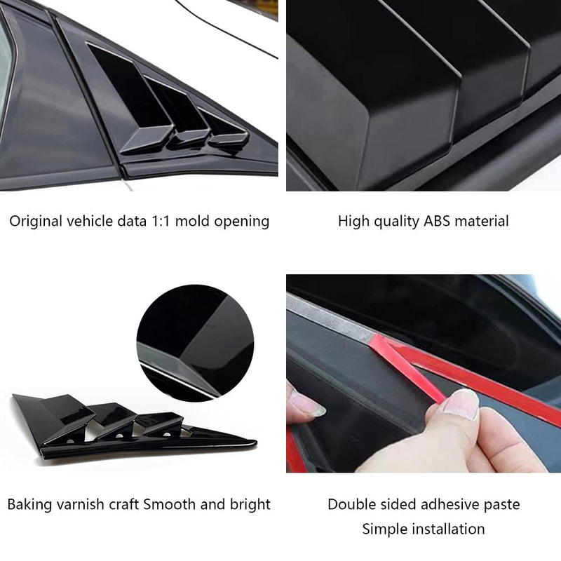  [AUSTRALIA] - for Honda 10th Gen Civic 2016-2021 Rear Side Window Louver Decorate Cover Rear Air Vent Window Louvers Blinds Covers Auto Accessories (for 10th Gen Civic Hatchback, Bright Black)