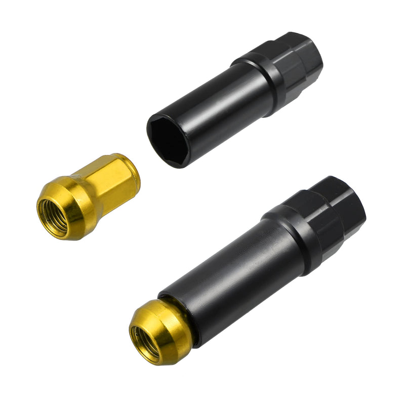 ACROPIX M12 x 1.25 Car Lug Nuts Cone Seat Closed End Bulge Acorn Hex Wheel Nut with Socket Key Gold Tone - Pack of 20
