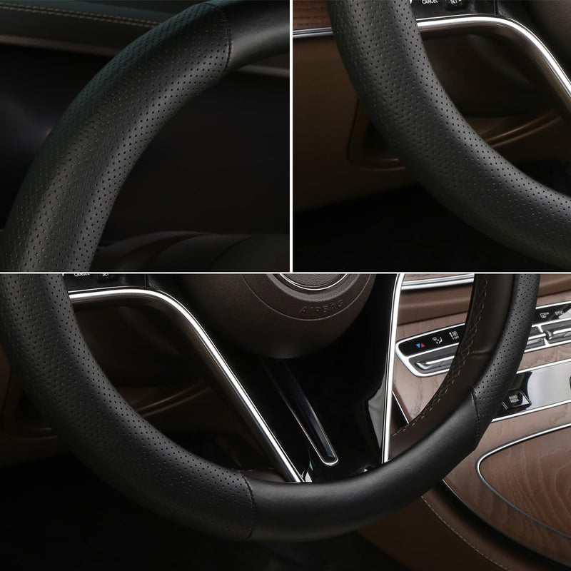 Custom Fit for Cadillac Steering Wheel Cover CT4 CT5 CT6 XT4 XT5 XT6 Escalade Genuine Leather Designed for Cadillac Interior Accessories（Black black