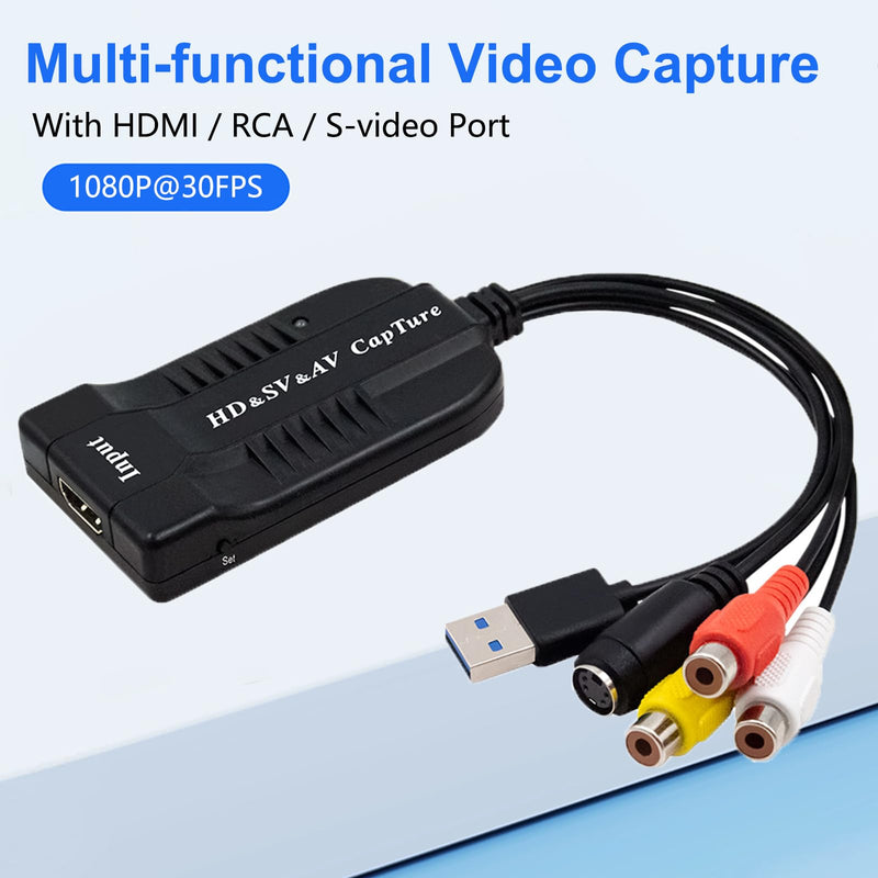 Wiistar USB Video Capture Card HDMI/AV/RCA/S-Video to USB2.0 Audio Video Capture Device 1080P30fsp Hi8, VCR, VHS to Digital Converter for Camcorder DVD PS4 Live Streaming Compatible with Mac Windows