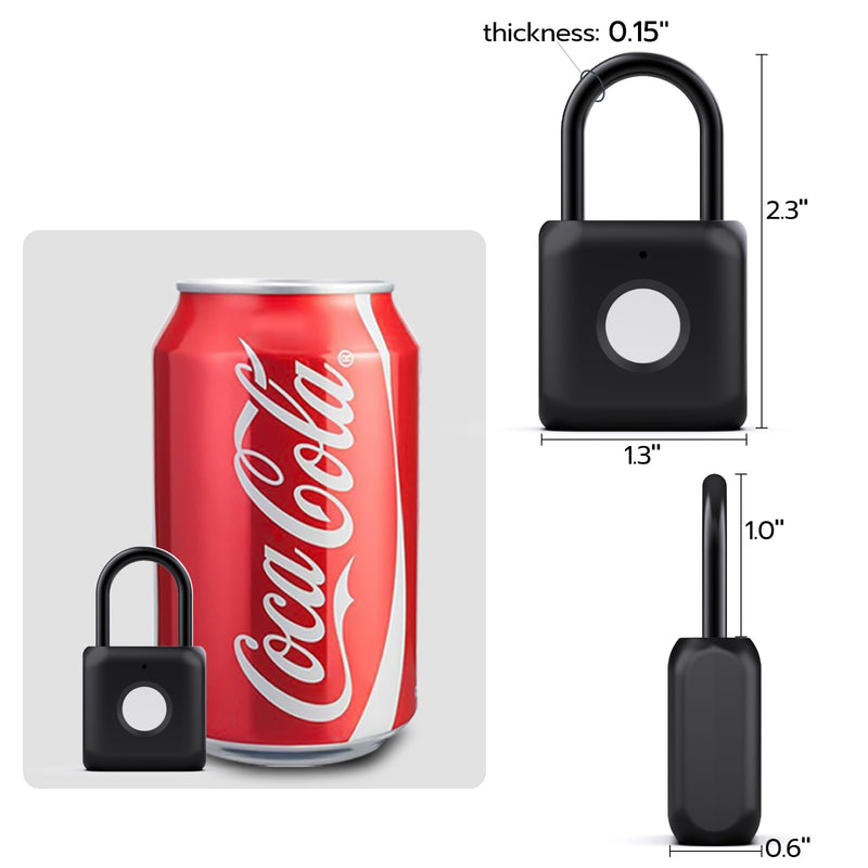 eLinkSmart Fingerprint Padlock for Gym Locker - Keyless Smart Lock with App & Bluetooth, Biometric Padlock for School Locker, Backpack, Suitcase, Luggage, Cabinet, Indoor Use (Black) Black
