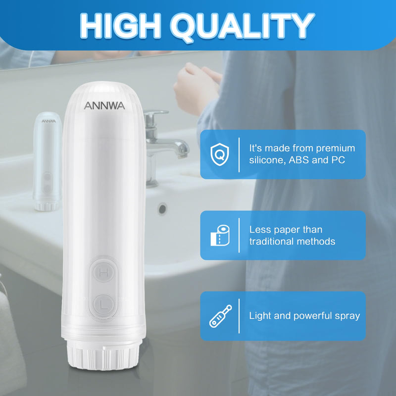 Portable Bidet for Travel 140mL Nozzle 180° Adjustment IPX6 Electric Handheld Bidet for Personal Hygiene Cleaning, Baby Wash, Postnatal Care, Perineal & Hemorrhoid Treatment(AM-US-NHJ001E) Polygon