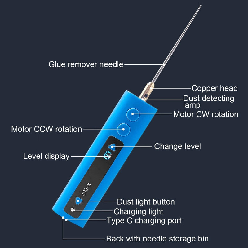 Electric Glue Removal Tool with 6-Speed Adjustment & LED Display – Needle Storage Bin for Screen Repair, Dry Glue Removal, Cutting and Polishing