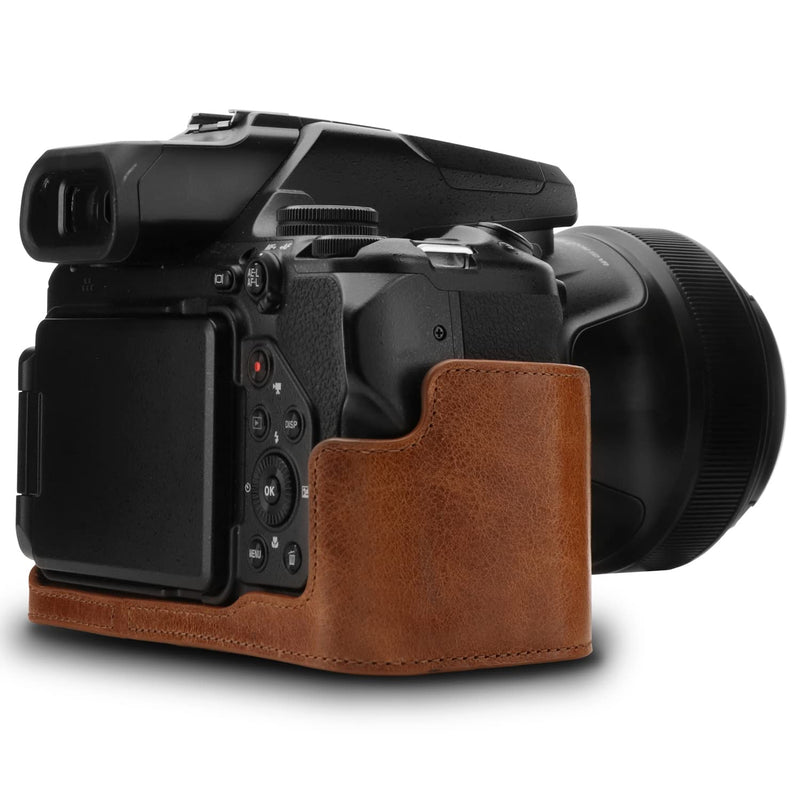 MegaGear MG1534 Nikon Coolpix P1000 Ever Ready Leather Camera Half Case and Strap - Dark Brown, Compact,DarkBrown DarkBrown