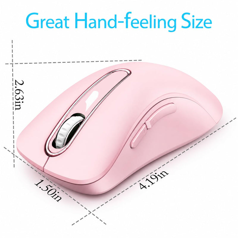 memzuoix 2.4G Silent Wireless Mouse, 1400 DPI Mobile Optical Cordless Mouse with USB Receiver, Portable Computer Mice for Laptop, PC, Desktop, MacBook, 5 Buttons (Pink) Pink