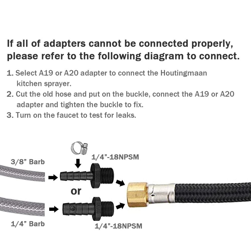 Houtingmaan Kitchen Sink Sprayer Replacement, Side Sprayer, Kitchen Sink Faucet Sprayer Hose,Sprayer Head Replacement,Sink Spray Head,17 ADAPTERS,Sink Sprayer Brushed Nickel