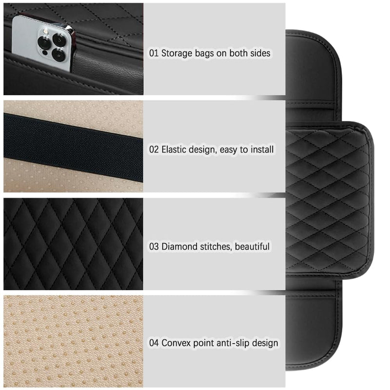 Arm Rest Cover for Car,Leather+Memory Foam Center Console Cover with Storage Bags,Universal Middle Console Cover Car Accessories Interior for Most Car Center Consoles (Black) Black