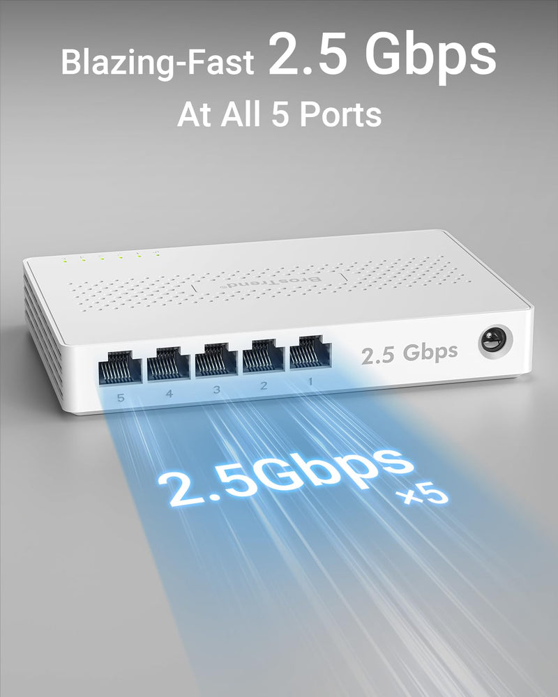 BrosTrend 5 Port 2.5GB Switch, 2.5 Gigabit Unmanaged Ethernet Switch, Fanless Plug & Play + 2.5Gb Network Card, PCIe Ethernet Card with Extra Low-Profile Bracket for Windows, Both Lifetime Protection