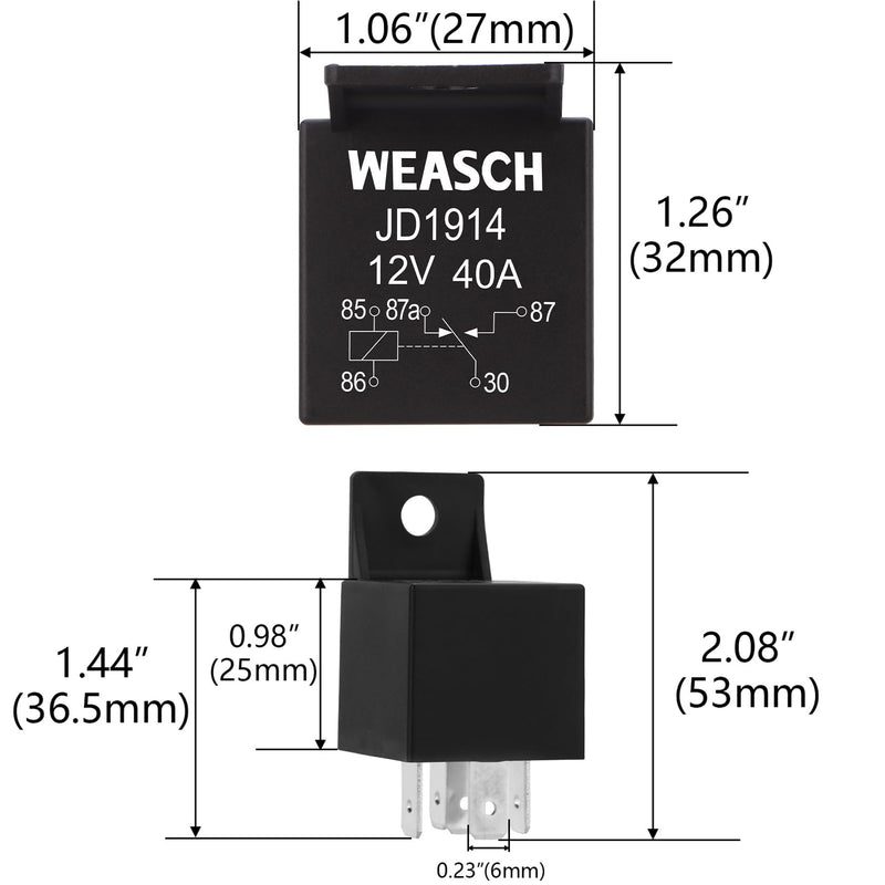 2 Pack JD1914 Car Relay, 12V 40A, 5 Pin SPDT, Automotive Switches and Starters, Waterproof Relay for Boat Tractor Truck Motorcycle (2) 2