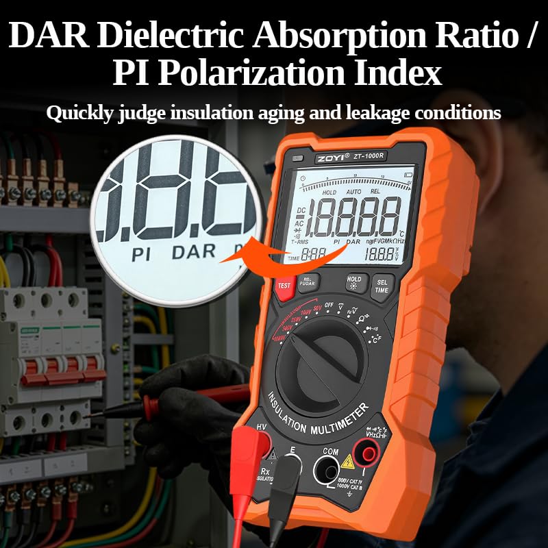 ZOYI ZT-1000R 2 in 1 Megohmmeter Multimeter, Max 1000V with DAR & PI, Insulation Resistance up to 20GΩ, 19999 Counts, AC/DC Diodes Ohm, TRMS, Auto-Ranging, Frequency and Temperature