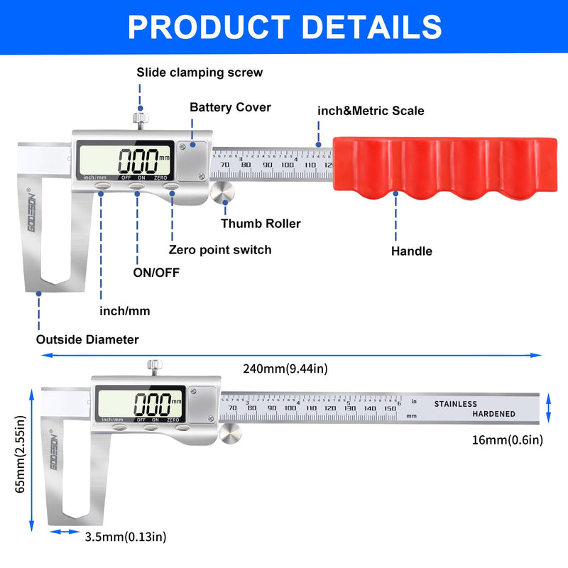 GODESON Disc Brake Rotor Micrometer,Digital Caliper Measuring Tool for Disc Brake-6 Inch/150mm,Brake Measuring Tool wtih Caliper- Inch/Metric Conversion, Brake Caliper with Stainless Steel 6 INCH