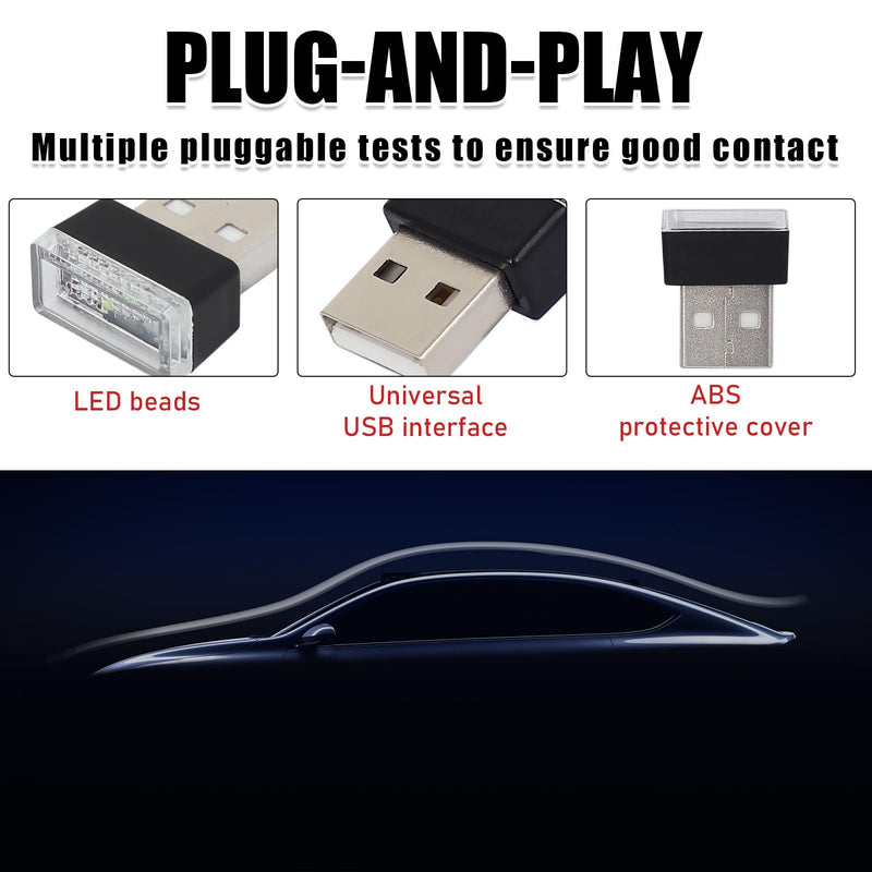 2 PCS USB LED Car Interior Atmosphere Lamp, Portable Mini LED Night Light, Plug-in USB Interface Trunk Ambient Lighting Kit, Universal Interior Car Accessories (Purple) Purple