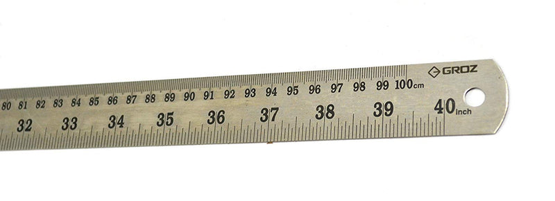 Groz 01334 40" Stainless Steel Ruler - Dual Imperial/Metric Scale, Polished Finish, Conversion Table, Durable Engraved Markings 40 Inch
