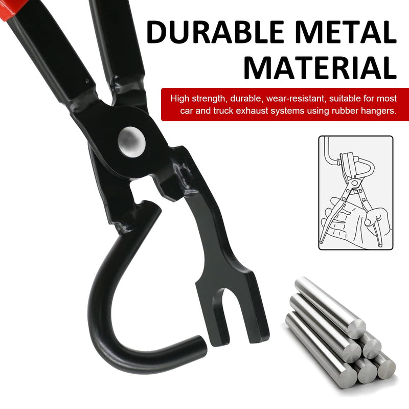 Exhaust Hanger Pliers, Rubber Exhaust Hanger Removal Tool, Universal Cars Handle Clamp Tool, 11.6" Head Recessed Non-Slip Handle Clamp (Red)