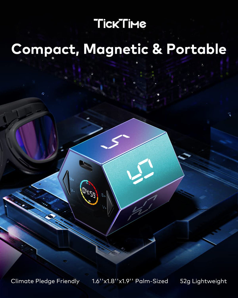 Ticktime Pomodoro Timer Cube, Hexagon Productivity Timer, Pause & Resume, Silent, Vibrate & Adjustable Sound Alert, for ADHD, Task, Work, Study, 5/15/25/30/45/60min & Custom Countdown, Purple Violet
