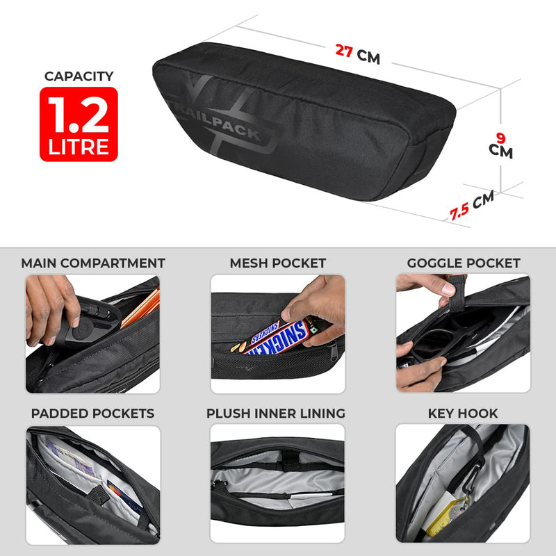 ViaTerra Handlebar Trailpack I 1.2L Black Windshield Pouch I Universal Fit for Any Motorbike, Dirt Bike & Snow Bike