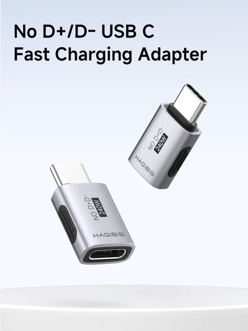 Hagibis USB C Data Blocker (2 Pack), No D+ D- Pin USB-C Adapter 240W Fast Charging Male to Female Masked Data Type-C Converter for iPhone 17 Tablets Safe Public and Travel Charging (ZJTN15) ZJTN15
