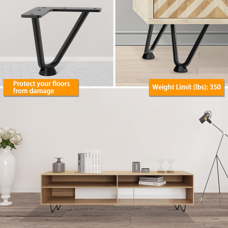 Signstek 4 Inch/10cm Hairpin, Heavy Duty Metal Table With Screws for Furniture, Black Two-Rod Iron Wire for DIY Coffee Chair 4 inch V-shape(10cm)