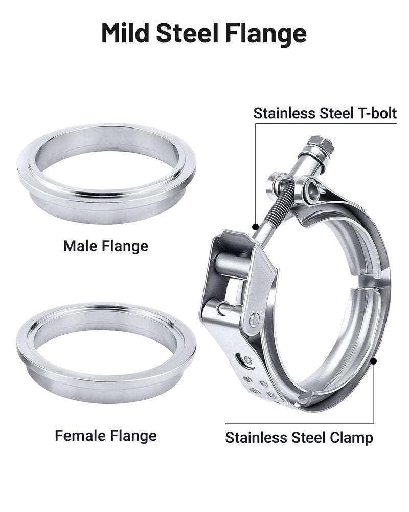EVIL ENERGY V Band Clamp Quick Release Stainless Steel with Flange Male Female Mild Steel (3.0 Inch) 3.0" 1