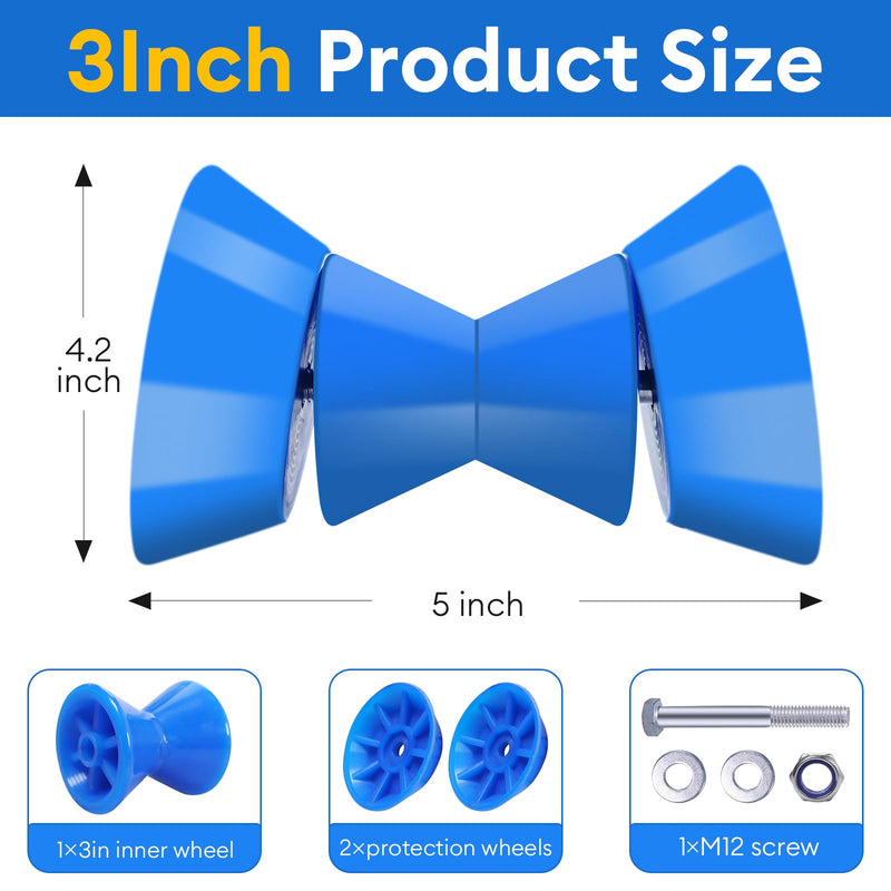 3 Inch 4 Inch Boat Trailer Roller Bow Stop with 1/2" Shaft Bow Stop for Boat Trailers Blue Bow Rubber Roller 3 Inch