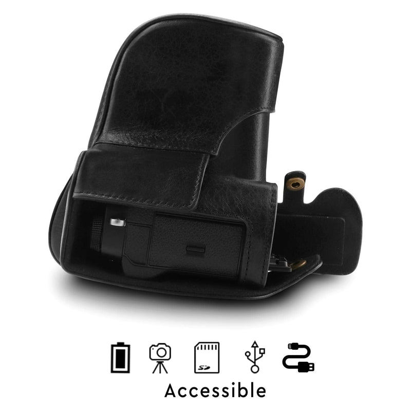 MegaGear MG1550 Ever Ready Genuine Leather Camera Case for Fujifilm X-T3 (XF23mm - XF56mm & 18-55mm Lens) - Black
