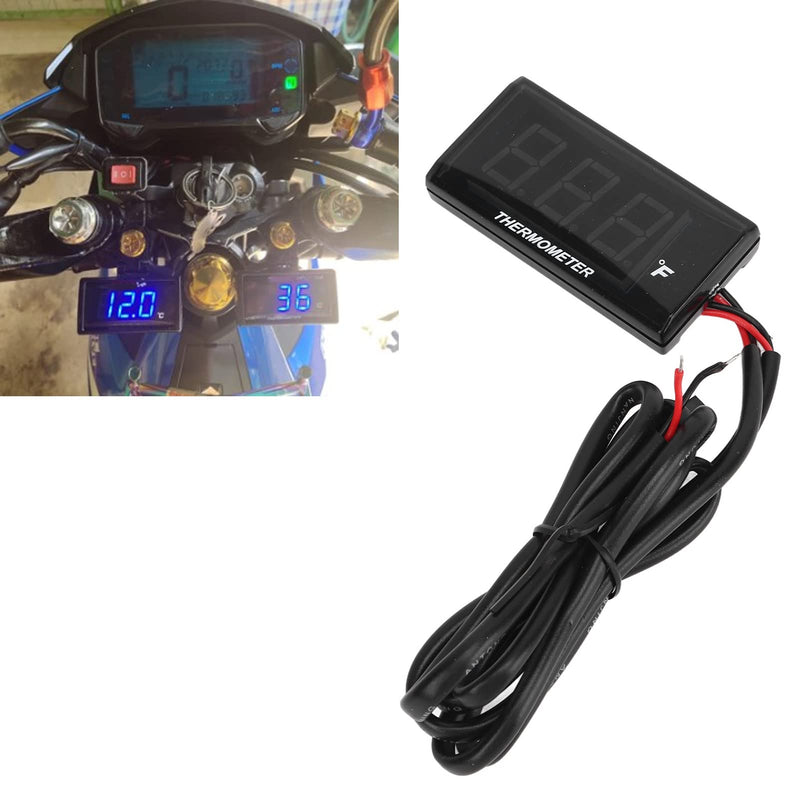 Water Temperature Meter, Motorcycle Water Temperature Gauge, DC12V Digital Thermometer Instrument for Motorcycles, Ultra Thin LCD Display with Backlight and Temp Sensor Adapter Blue