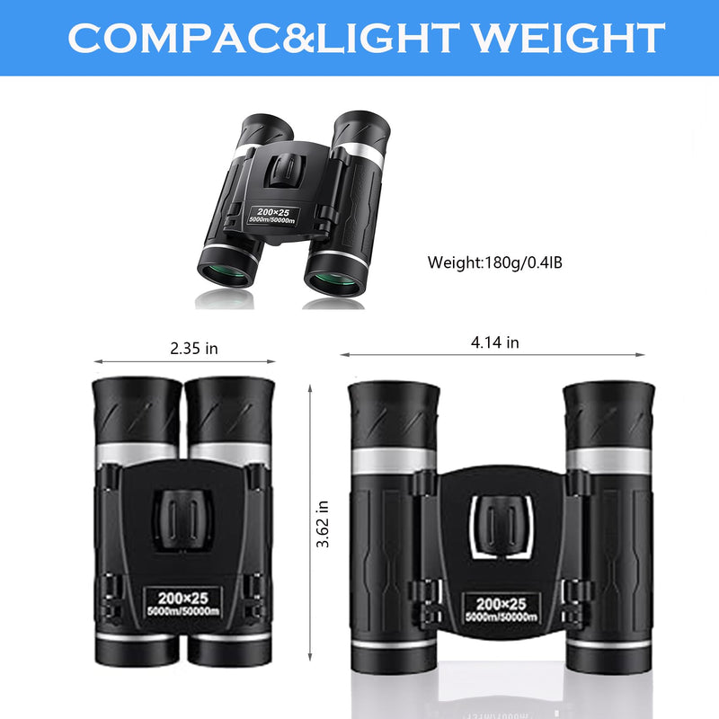 200x25 Compact Binoculars for All Ages – High-Powered Mini HD Optics | Waterproof, fog-proof, durable rubber, for bird watching, hunting, travel, concerts, sightseeing, camping, hiking, outdoor