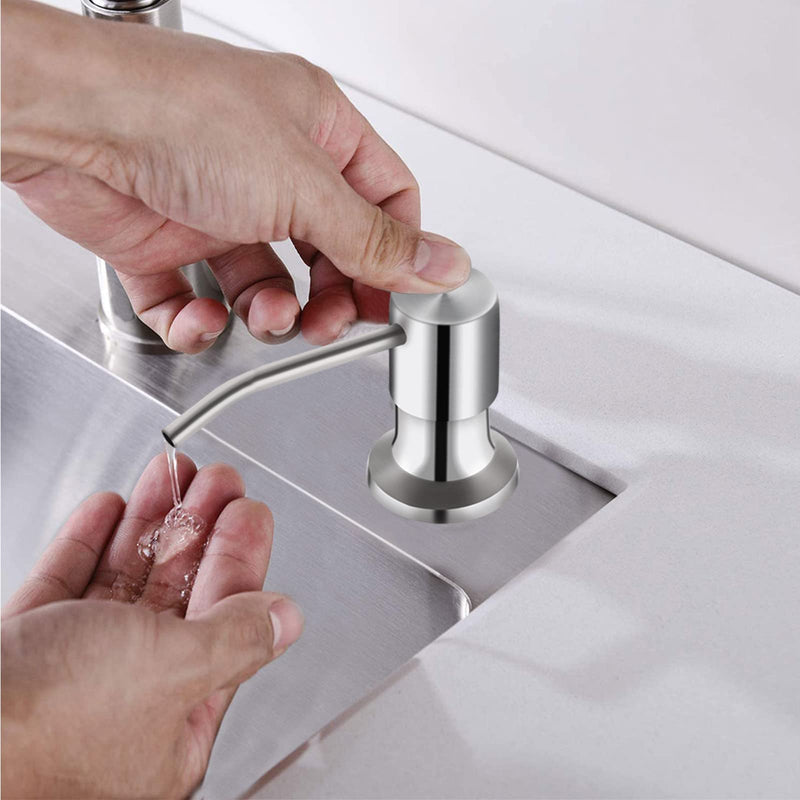 Kitchen Sink Soap Dispenser, Brushed Nickel Countertop Soap Dispenser Pump, 47" Silicone Extension Tube Connect to The Soap Bottle Directly, Say Goodbye to Frequent Refills With Tube Kit