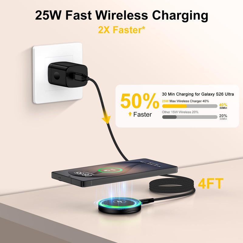 25W Magnetic Wireless Charger Pad for Samsung Galaxy S26 Ultra S26+ S26 S25 Ultra S24 FE S23,MagSafe Charger Station Magnet Wireless Super Fast Charging for iPhone 17 Pro Max 16,Google Pixel 10 Pro XL Black
