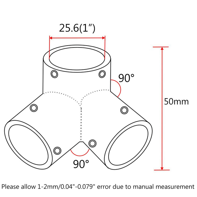 NRC&XRC Marine Grade 316 Stainless Steel Mirror Polished Hand Rail Fitting-90 Degree 7/8inch 1 INCH 3 Way Corner Elbow,1 inch Pipe Hand Rail Tee one piece for 25mm(1") tube