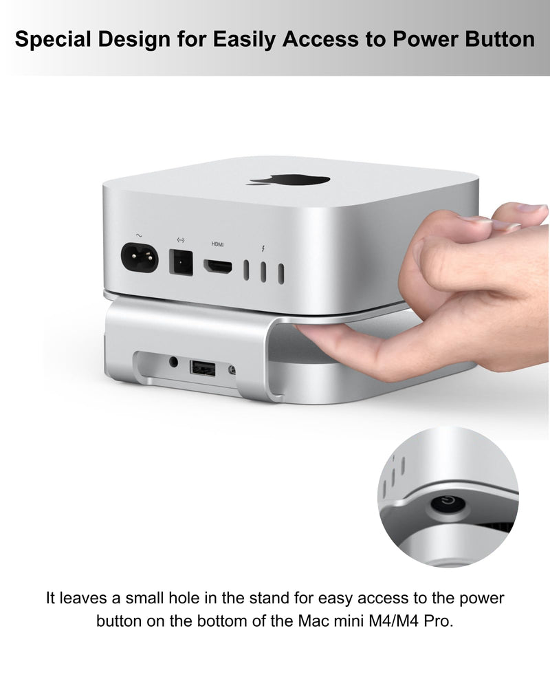 40Gbps Aluminum Mac mini Dock and Stand, USB 4 Hub for Mac mini M4 and M4 Pro 2024 with 40Gbps M.2 NVMe SSD Enclosure, Triple USB A 2.0, 3.5mm Audio Jack Accesories MC60-USB4