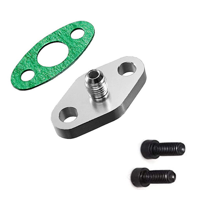 Koxuyim 4AN Oil Feed Inlet Flange Gasket Adapter Kitwith Gasket 4-AN Adapter AN4 W/Built In Restricter and Bolts Compatible with T3 T3/T4 T04 T4 For Ball Bearing Turbos