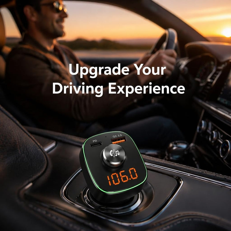 BC60 Bluetooth 5.3 FM Transmitter for Car, PD 30W & QC 3.0 Dual Fast Charging, Hands-Free Calling, Car Battery Voltage Monitor, Ultra-Stable Plug, Crystal Clear Sound
