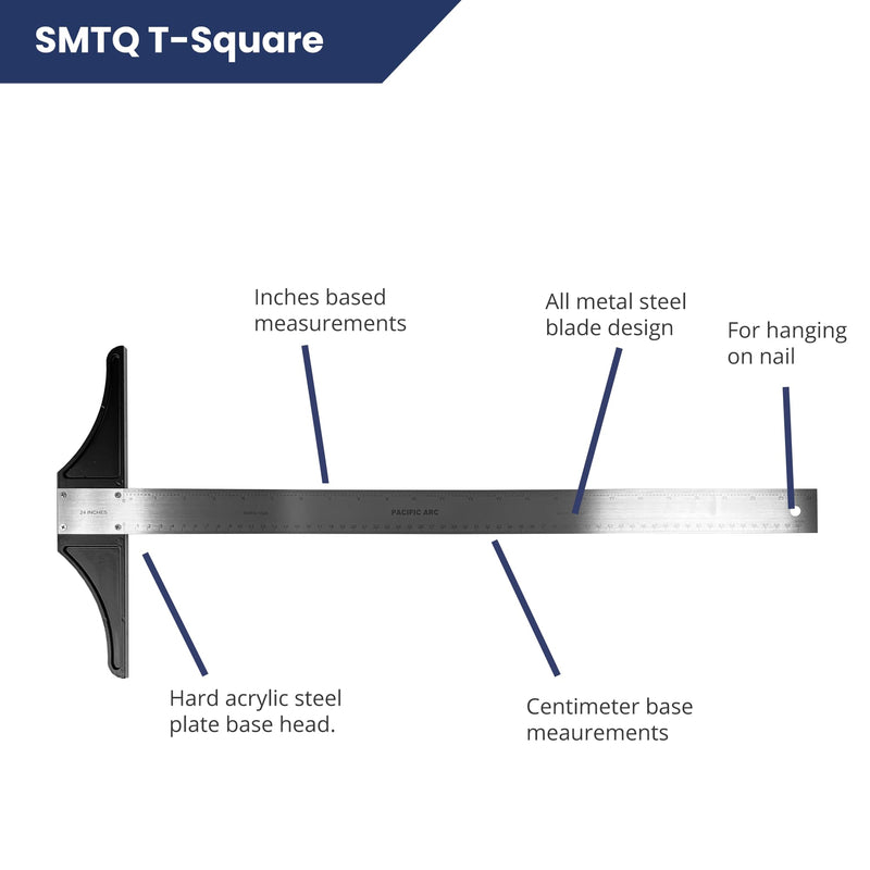 Pacific Arc 24 Inch T Square, Traditional Stainless Steel, Graduated Inch and Metric