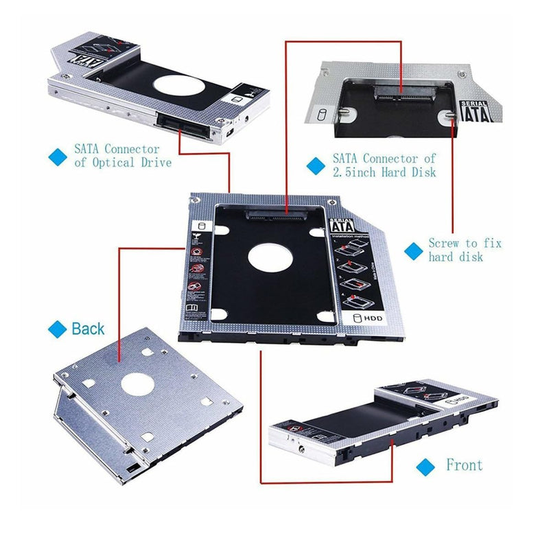 SATA 22Pin Female to Slimline SATA 13P Male HDD 2nd Hard Disk Drive Caddy Enclosure for 9.5mm Universal Laptop CD DVD-ROM Optical Bay 2.5 Slimline SATA Host to SATA Disk Adapter