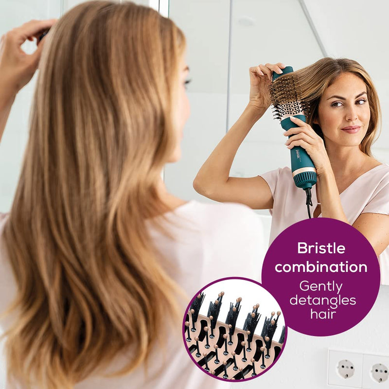 Beurer HC45 Ocean 2-in-1 Volumising Hair Dryer Brush, Drying Brush for Easy Styling and Added Volume, Ceramic Keratin Coating, 2 Heat & Speed Settings, Perfect Styling Brush with Ion Function