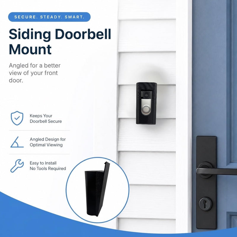 No-Drill Ring Doorbell Mount for Vinyl Siding | Compatible with Ring Video Doorbell 1, 2, 3, 4 & Battery Models | Damage-Free Siding Clip Mount | Easy Installation | Apartment & HOA Friendly