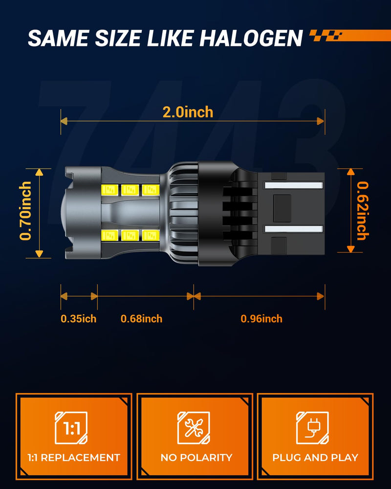 SEALIGHT 7443 7440 LED Bulb White Reverse Light, 7444na 7441 7444 T20 W21W LED Light Bulb with Projector for Backup Light,Tail Light,Brake Parking, Pack of 2 J5 Series 7443 bulb