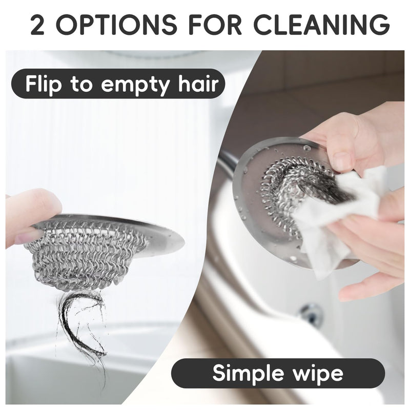 2 Pack Wokdada Bathtub Drain Hair Catcher, Wokdada Fast Drainage Shower Drain Hair Catcher, Reversible 304 Stainless Steel Drain Protector for Pop-Up and Regular Drains of Bathroom(Patented Product) Silver Silver