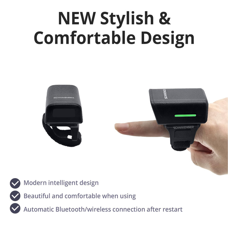 ScanAvenger 1D 2D QR Ring Barcode Scanner – Wearable Mini Bluetooth Wireless Finger Reader, USB & 2.4GHz, Compatible with iOS, Android, Windows, for Warehouse, Store & Inventory Use