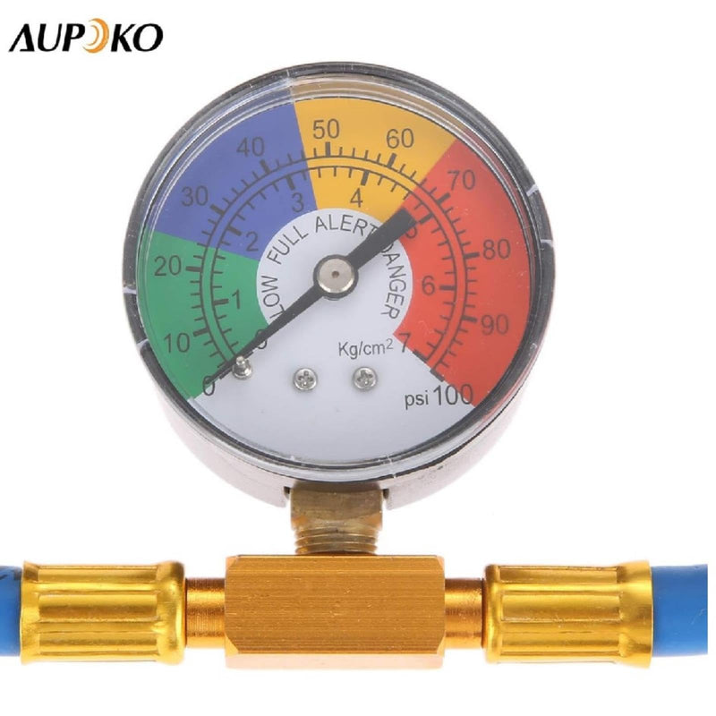 R134A AC Refrigerant Charge Hose Kit, 1/2’’ Self-Sealing Valve Can, and Recharge Hose with Pressure Gauge, Fits for Car AC Air Conditioning Refrigerant