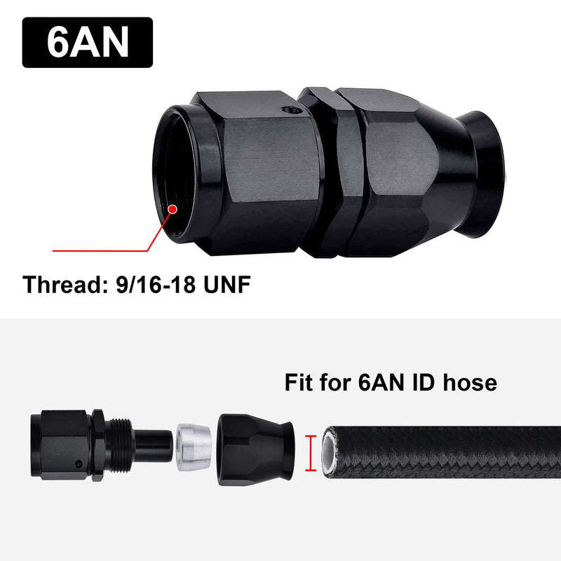 EVIL ENERGY 6AN PTFE Hose End Fitting Straight Black for PTFE Hose Only 4PCS