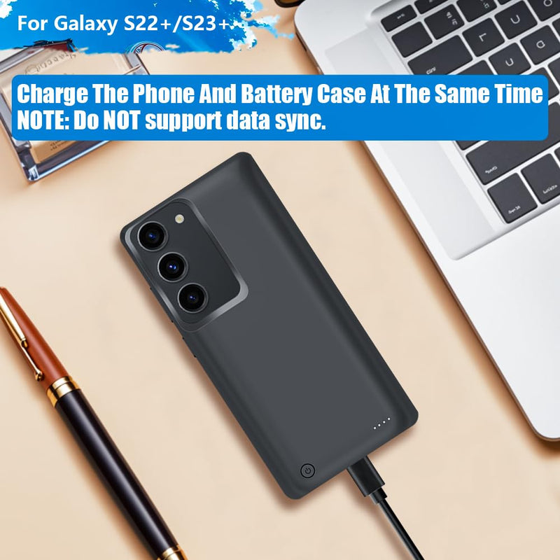 [Upgraded Battery Case for Samsung Galaxy S23+ / S22+, 10000mAh Rechargeable Extended Battery Charging Charger Case, Add 170% Extra Juice (6.6 Inches) Black