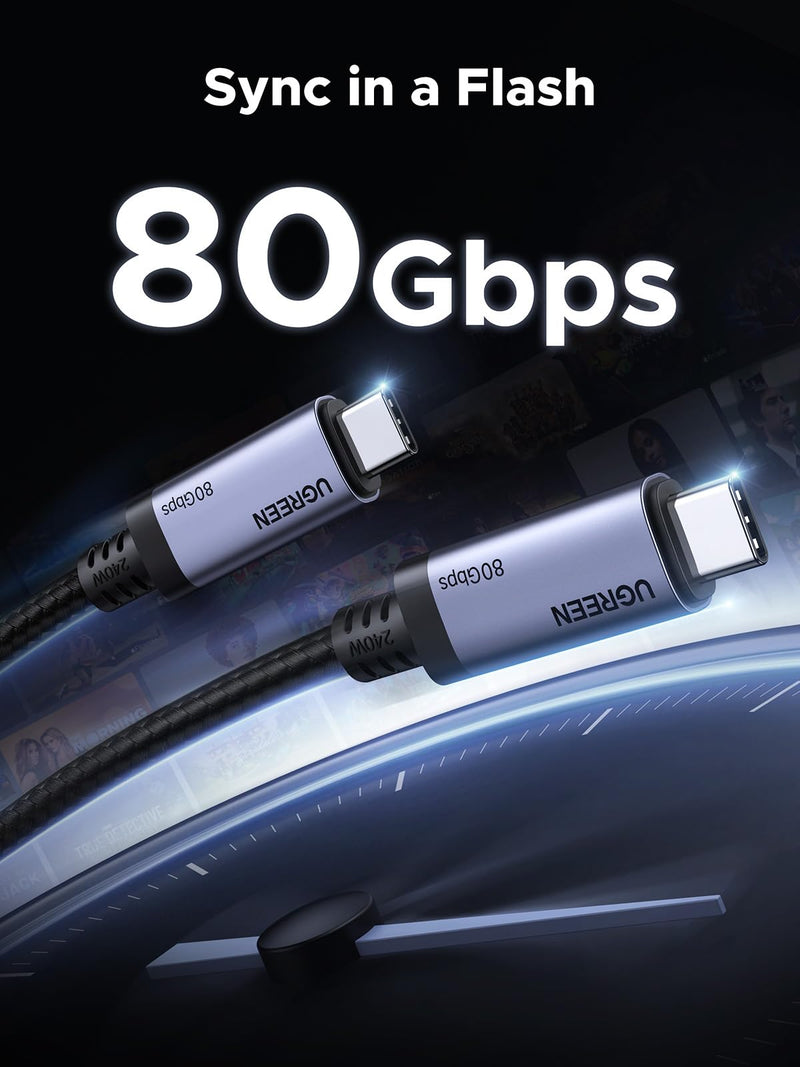 UGREEN 240W USB C to USB C Cable USB4 Gen4 80Gbps for Thunderbolt 5/4/3, Premium 18K Dual 8K Triple 4K Display PD3.1 Charging Compatible with USB C Monitors, MacBook, iPad, iPhone 17/16/15, 3.3FT