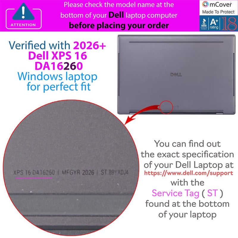 mCover Case for 16-inch Dell XPS 16 DA16260 Windows Laptop PC (Released After Feb. 2026, Without 360 ° Hinge, NOT Fitting Any Other Dell Models)- Black